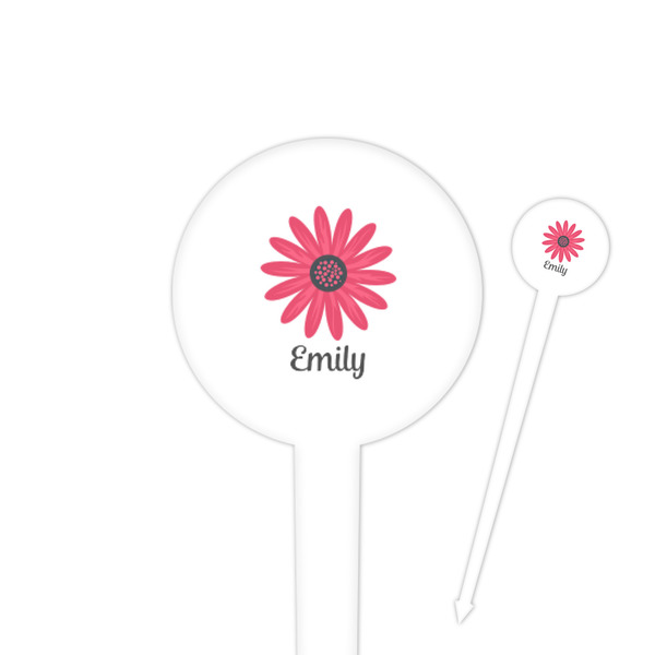 Custom Daisies 4" Round Plastic Food Picks - White - Single Sided (Personalized)