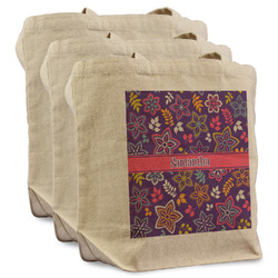 Simple Floral Reusable Cotton Grocery Bags - Set of 3 (Personalized)