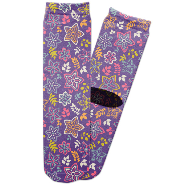 Custom Simple Floral Adult Crew Socks