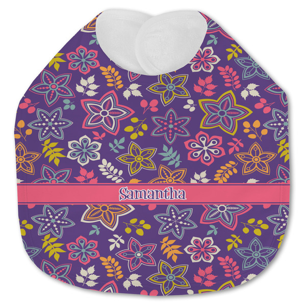 Custom Simple Floral Jersey Knit Baby Bib w/ Name or Text