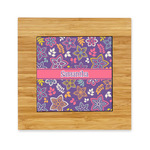 Simple Floral Bamboo Trivet with Ceramic Tile Insert (Personalized)