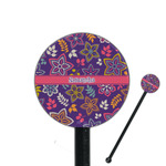 Simple Floral 5.5" Round Plastic Stir Sticks - Black - Single Sided (Personalized)