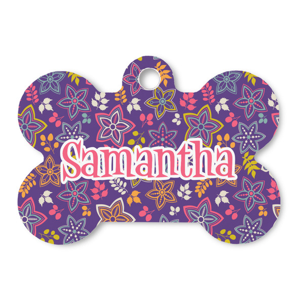 Custom Simple Floral Bone Shaped Dog ID Tag (Personalized)