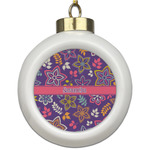 Simple Floral Ceramic Ball Ornament (Personalized)