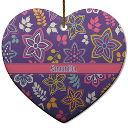 Simple Floral Heart Ceramic Ornament w/ Name or Text