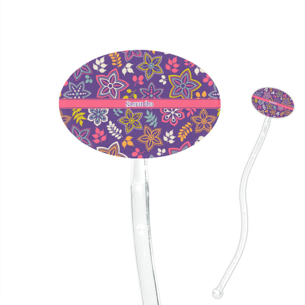 Custom Simple Floral 7" Oval Plastic Stir Sticks - Clear (Personalized)