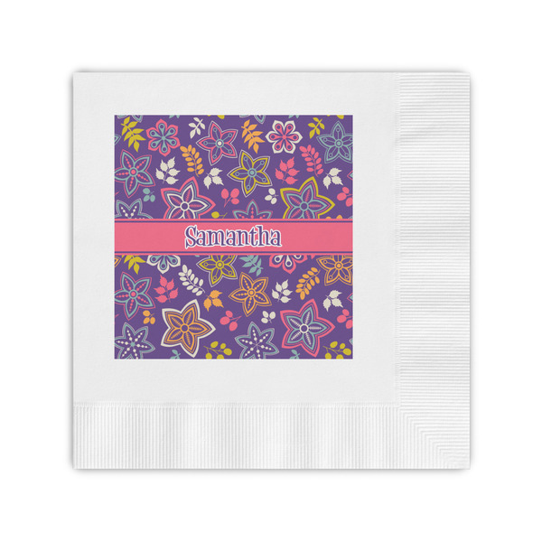 Custom Simple Floral Coined Cocktail Napkins (Personalized)