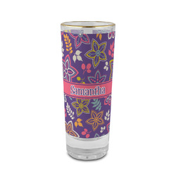 Simple Floral 2 oz Shot Glass -  Glass with Gold Rim - Set of 4 (Personalized)