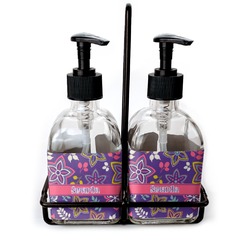 Simple Floral Glass Soap & Lotion Bottle Set (Personalized)