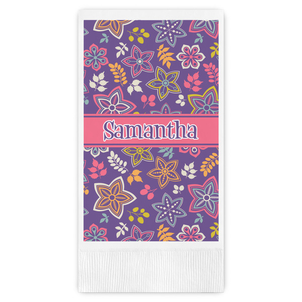 Custom Simple Floral Guest Napkins - Full Color - Embossed Edge (Personalized)