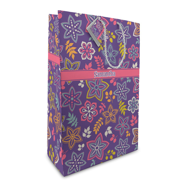 Custom Simple Floral Large Gift Bag (Personalized)