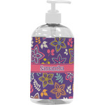 Simple Floral Plastic Soap / Lotion Dispenser (16 oz - Large - White) (Personalized)