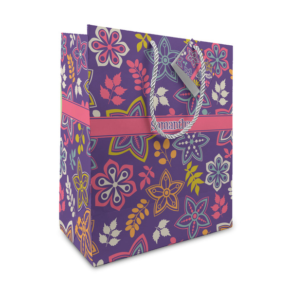 Custom Simple Floral Medium Gift Bag (Personalized)