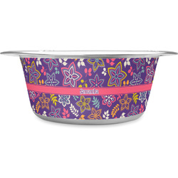 Simple Floral Stainless Steel Dog Bowl - Medium (Personalized)