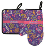 Simple Floral Left Oven Mitt & Pot Holder Set w/ Name or Text