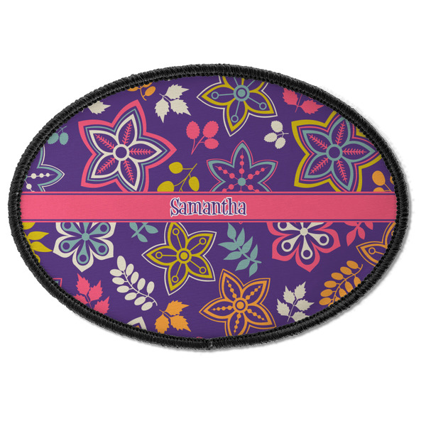 Custom Simple Floral Iron On Oval Patch w/ Name or Text