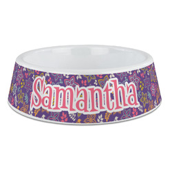 Simple Floral Plastic Dog Bowl - Large (Personalized)