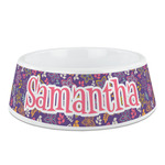 Simple Floral Plastic Dog Bowl - Medium (Personalized)