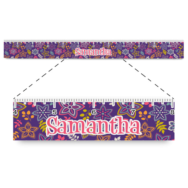 Custom Simple Floral Plastic Ruler - 12" (Personalized)