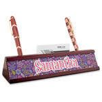 Simple Floral Red Mahogany Nameplate with Business Card Holder (Personalized)