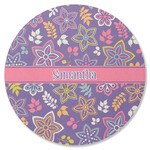 Simple Floral Round Rubber Backed Coaster (Personalized)