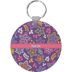 Simple Floral Round Plastic Keychain (Personalized)