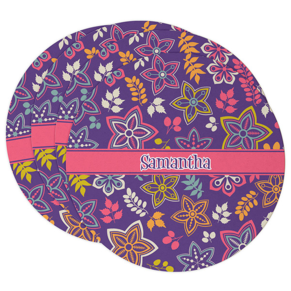 Custom Simple Floral Round Paper Coasters w/ Name or Text