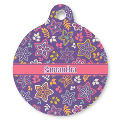 Simple Floral Round Pet ID Tag - Large (Personalized)