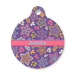 Simple Floral Round Pet ID Tag - Small (Personalized)