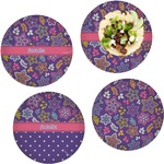 Simple Floral Set of 4 Glass Lunch / Dinner Plate 10" (Personalized)