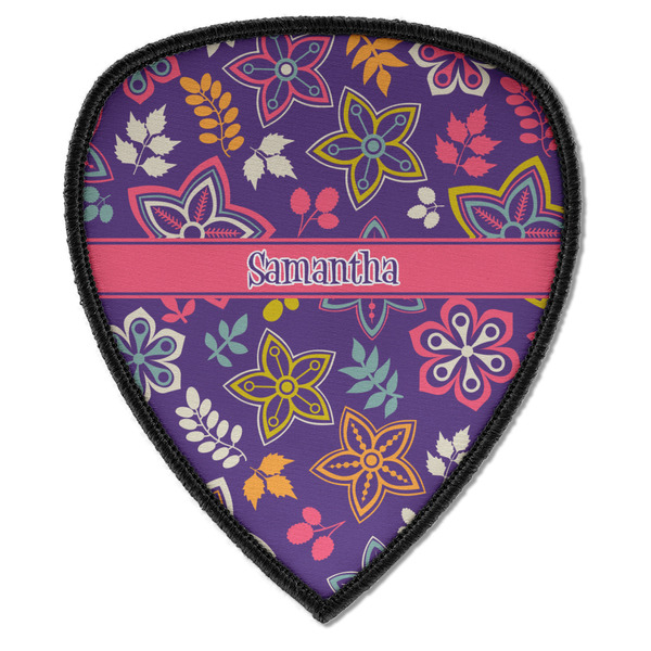 Custom Simple Floral Iron on Shield Patch A w/ Name or Text