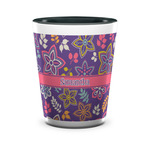 Simple Floral Ceramic Shot Glass - 1.5 oz - Two Tone - Set of 4 (Personalized)