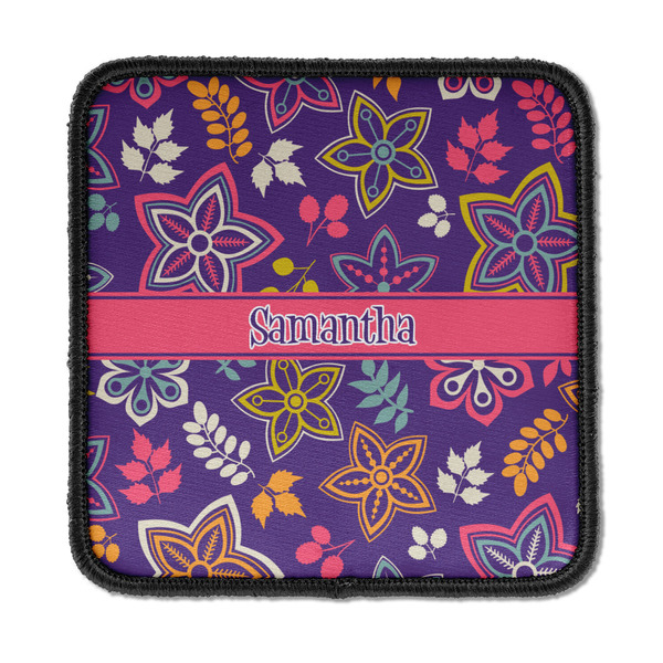 Custom Simple Floral Iron On Square Patch w/ Name or Text