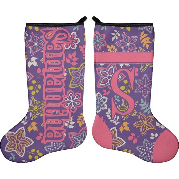 Custom Simple Floral Holiday Stocking - Double-Sided - Neoprene (Personalized)