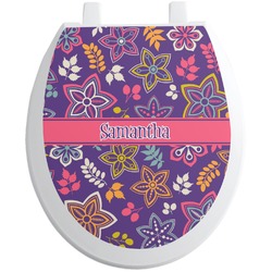 Simple Floral Toilet Seat Decal - Round (Personalized)