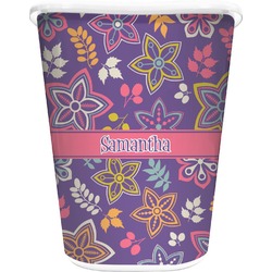 Simple Floral Waste Basket - Single Sided (White) (Personalized)