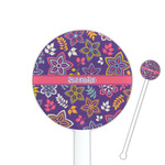 Simple Floral 5.5" Round Plastic Stir Sticks - White - Double Sided (Personalized)