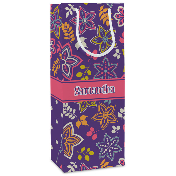 Custom Simple Floral Wine Gift Bags (Personalized)