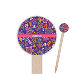 Simple Floral 6" Round Wooden Food Picks - Single Sided (Personalized)