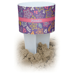 Simple Floral White Beach Spiker Drink Holder (Personalized)