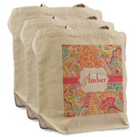 Abstract Foliage Reusable Cotton Grocery Bags - Set of 3 (Personalized)