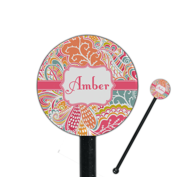 Custom Abstract Foliage 5.5" Round Plastic Stir Sticks - Black - Double Sided (Personalized)