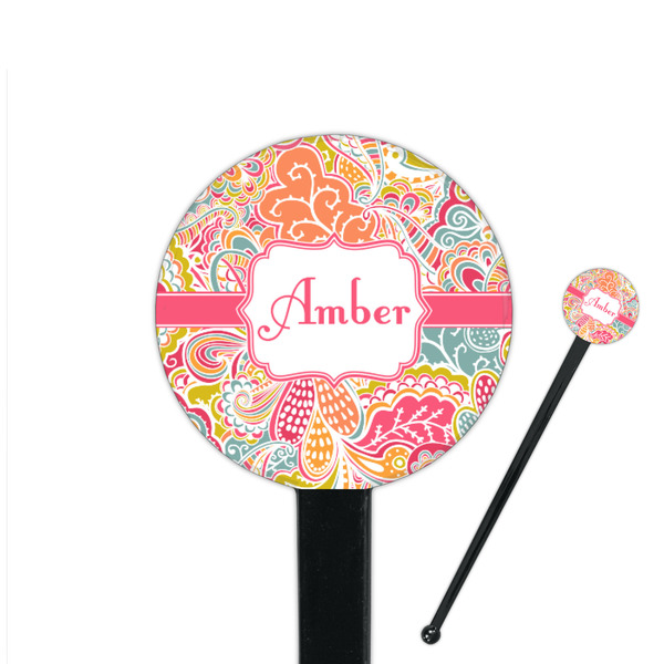 Custom Abstract Foliage 7" Round Plastic Stir Sticks - Black - Double Sided (Personalized)