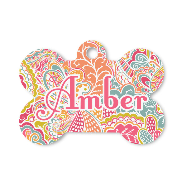 Custom Abstract Foliage Bone Shaped Dog ID Tag - Small (Personalized)