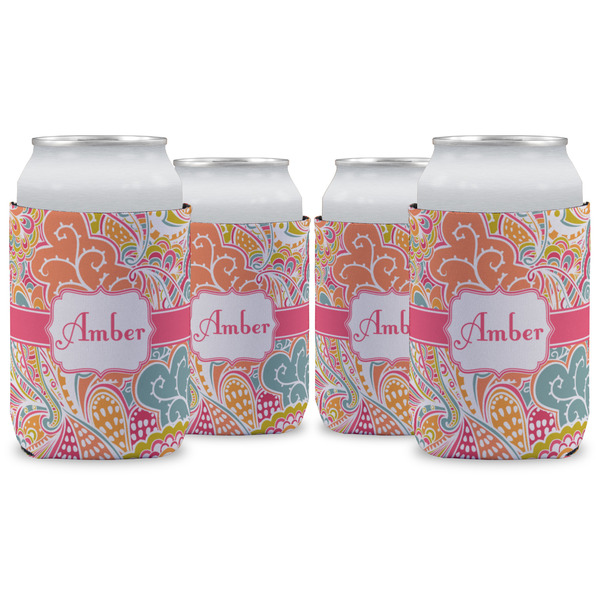 Custom Abstract Foliage Can Cooler (12 oz) - Set of 4 w/ Name or Text