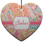 Abstract Foliage Heart Ceramic Ornament w/ Name or Text