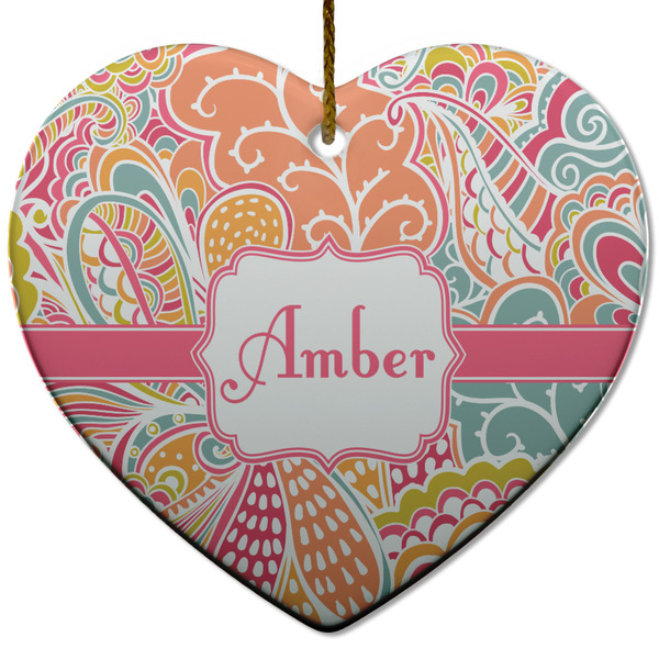 Custom Abstract Foliage Heart Ceramic Ornament w/ Name or Text