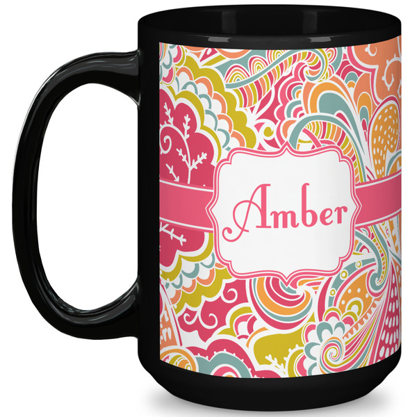 Custom Abstract Foliage 15 Oz Coffee Mug - Black (Personalized)