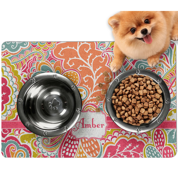 Custom Abstract Foliage Dog Food Mat - Small w/ Name or Text