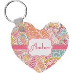 Abstract Foliage Heart Plastic Keychain w/ Name or Text